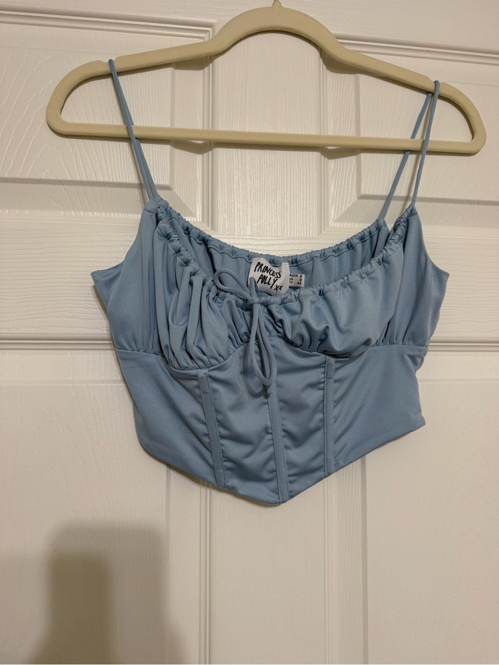 Princess Polly Pastel Blue Corset Crop Top with Tie